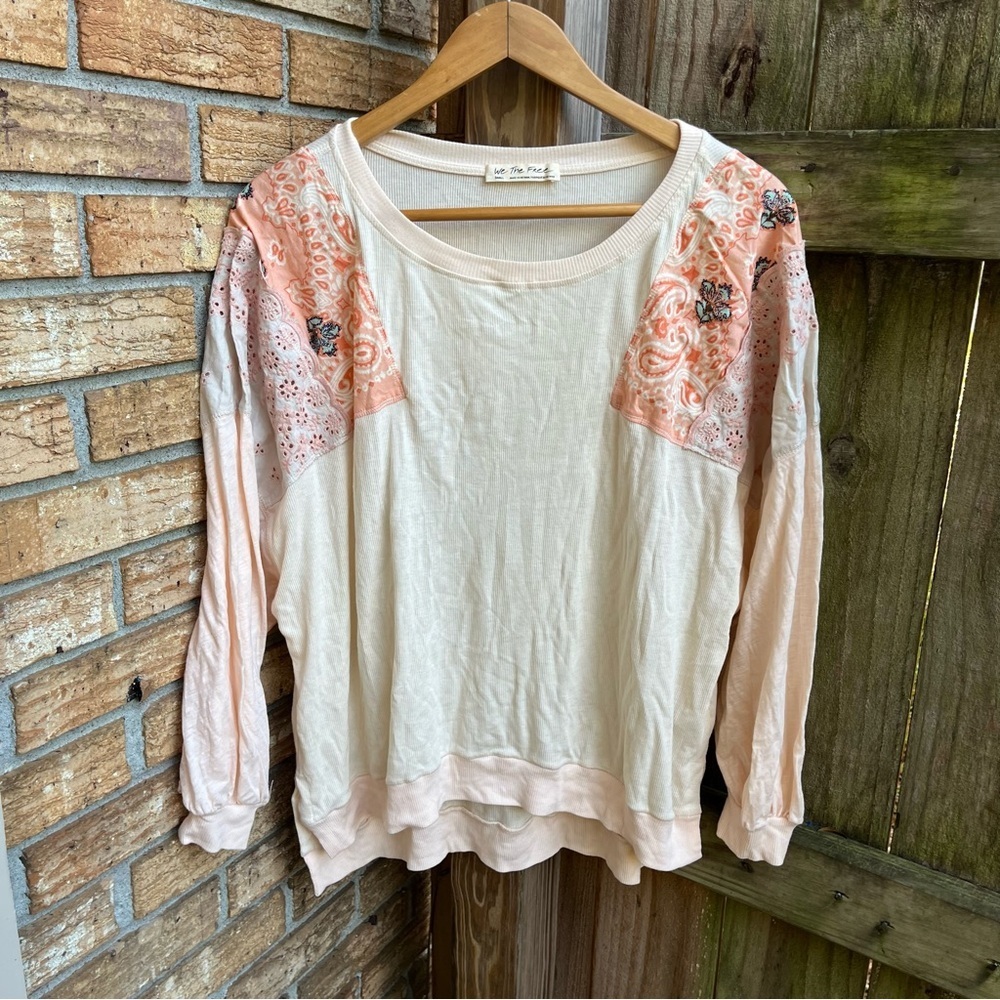 We The Free Floral Long Sleeve Top in Cream and Pink